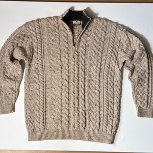 Carraig Donn Ireland Wool Cable Knit 1/4 Zip Sweater Mens Large Aran
